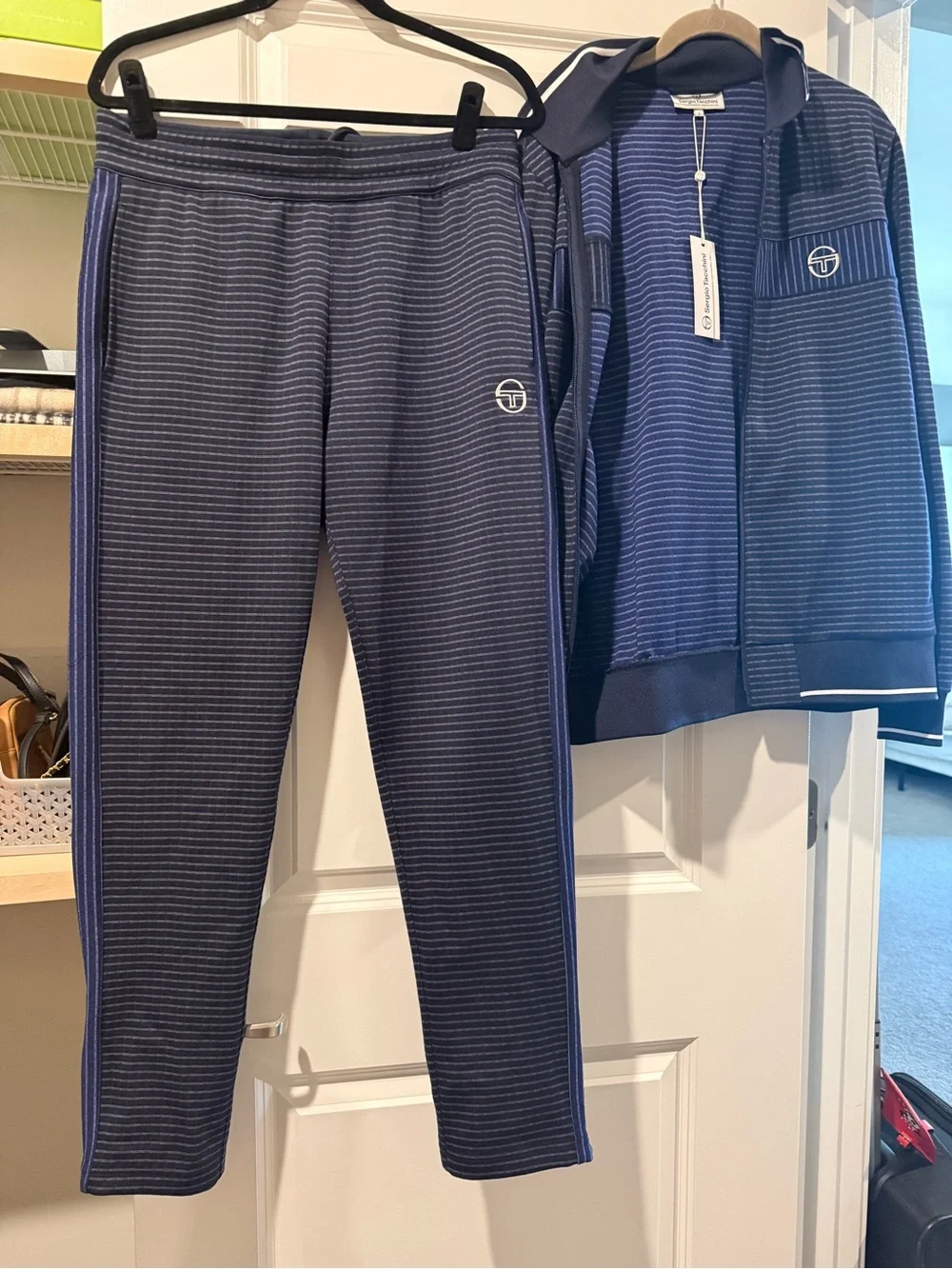 Sergio Tacchini Navy and Gray Striped Track Jacket
